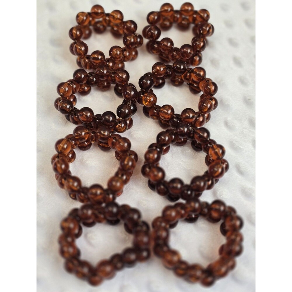 Vintage Amber Beaded Napkin Ring Set Of 8 Mid Century Modern Resin 3 Strands Lot